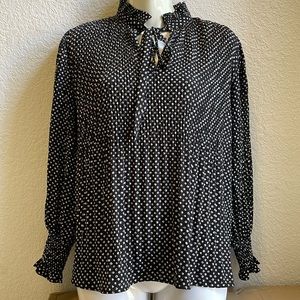 MAX STUDIO Women's XS Pleated Long-sleeve Necktie Blouse